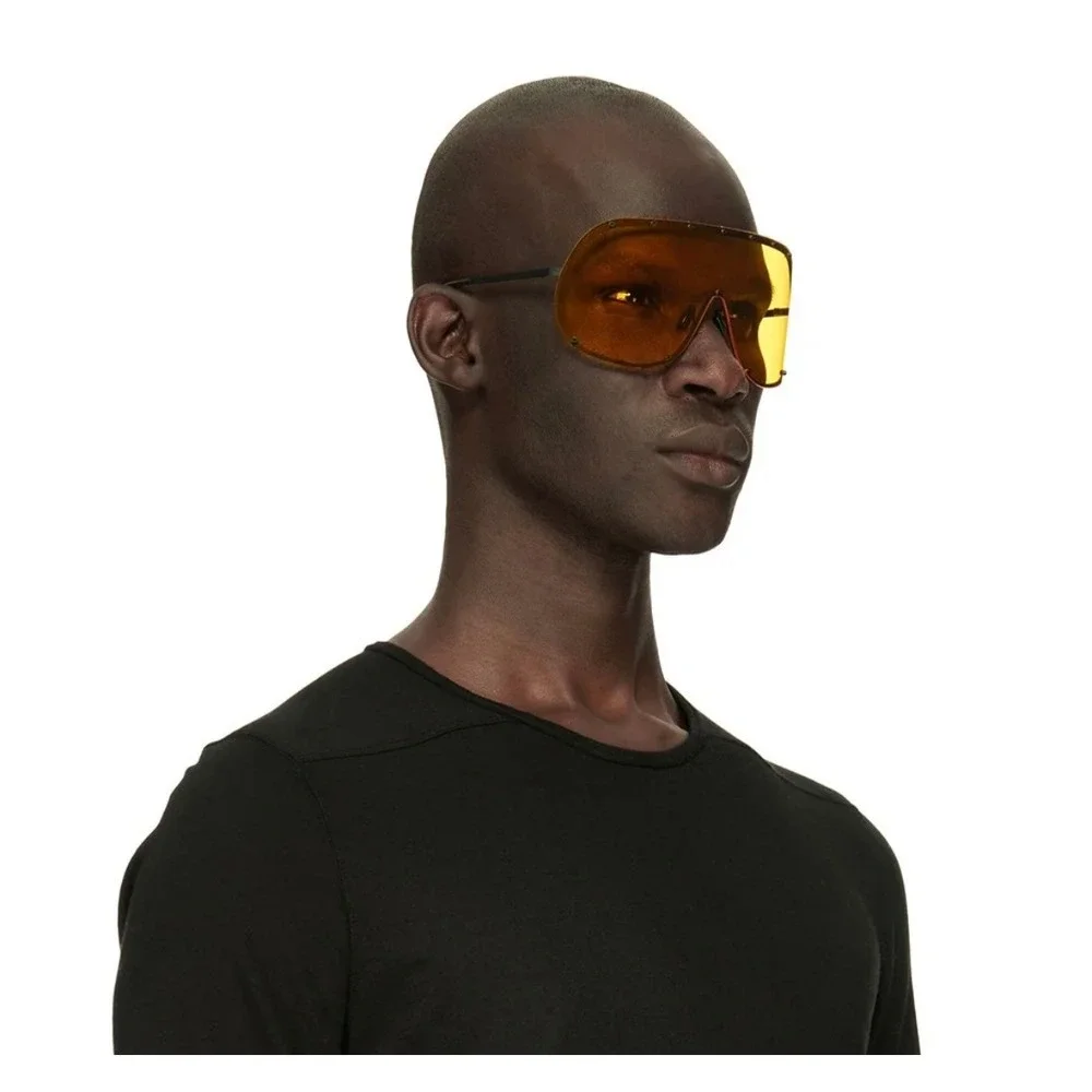 NEW Rick Owens Shield GBLKBN Oversized Avant Garde Sunglasses Yellow Black O/S